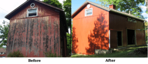 Before and After barn re roof and re side, Middlesex, NY