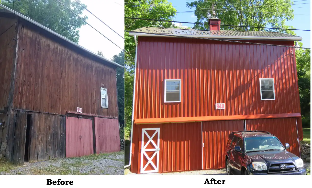 Before and After barn re roof and re side, Middlesex, NY-1